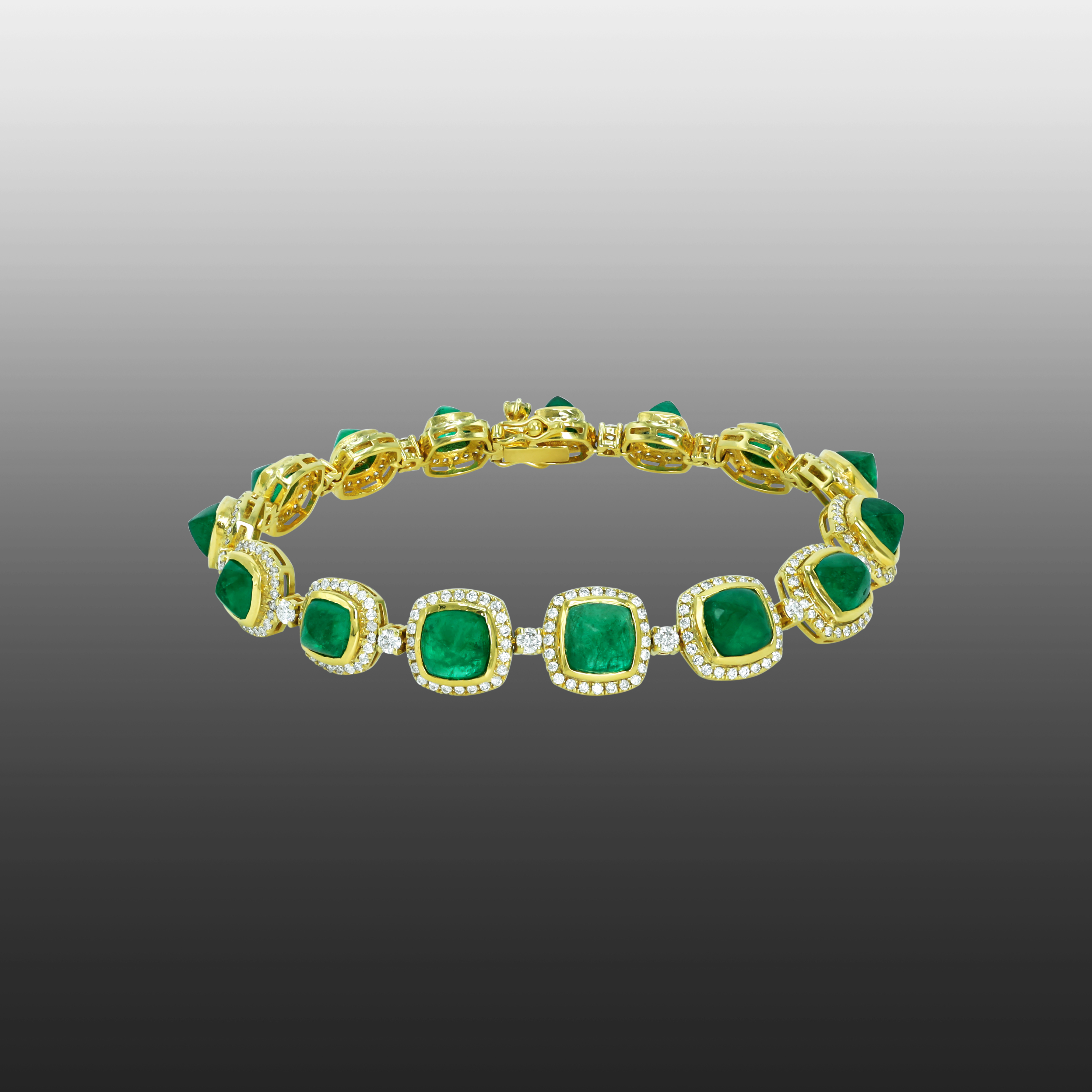 Emerald Colour Stone Bracelet with Diamond Halos in Open Settings
